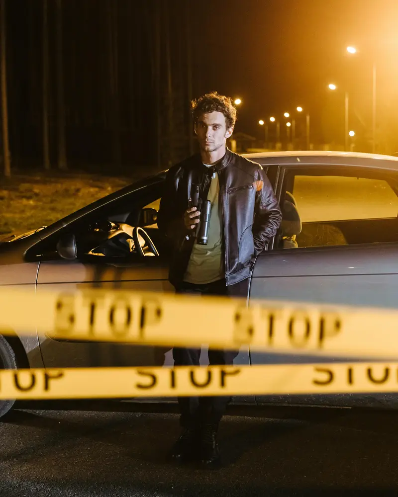 DUI crime scene car stop at night